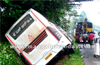 Over speeding Airavatha bus lands in drain; woman passenger dies